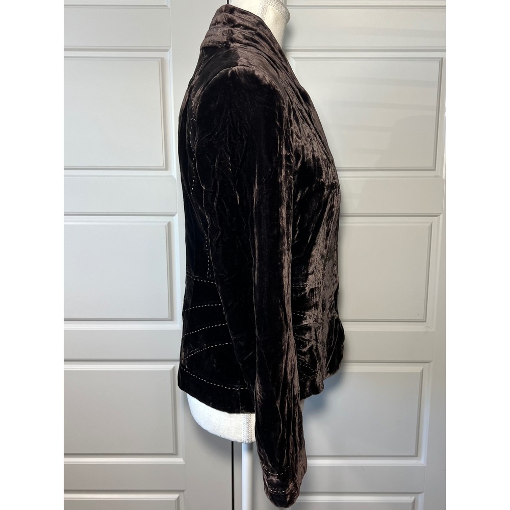 Elie Tahari Chocolate Brown Silk Blend Velvet Blazer Form Fitting Shawl Collar 4 - Picture 3 of 11